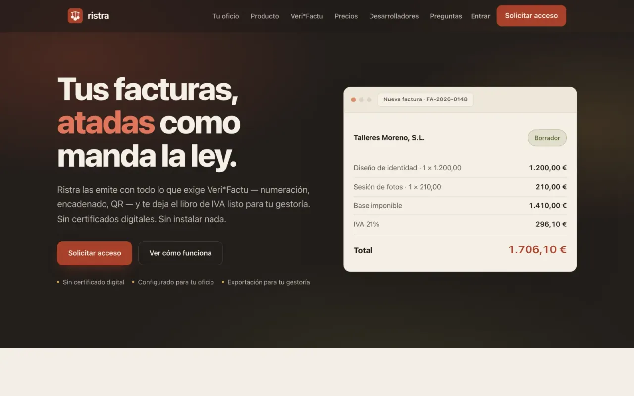 Web de Ristra: tus facturas, atadas como manda la ley